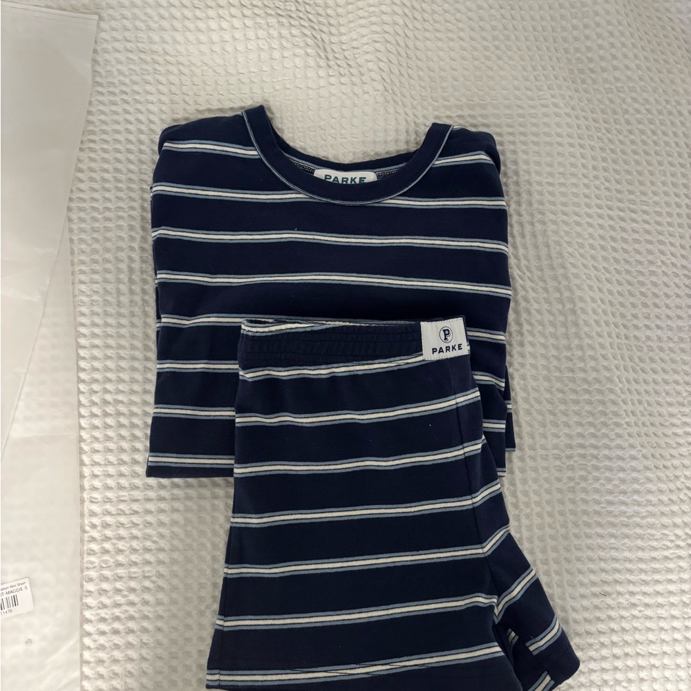 Parke Navy and White Striped Long Sleeve Tee